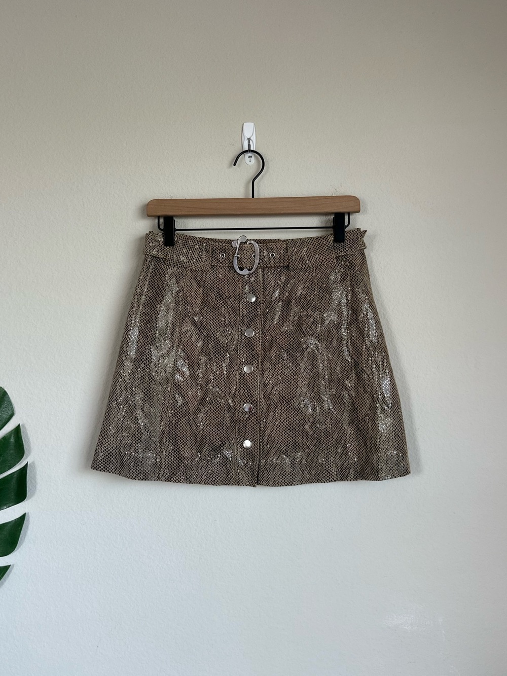 Zara Faux Snakeskin Belted Mini Skirt